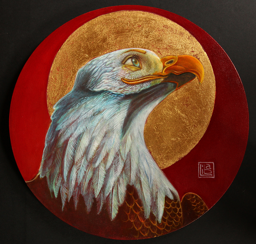 Self Portrait with Eagle by Liba Waring Stambollion