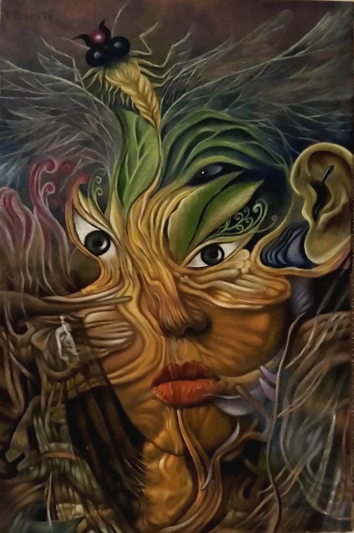 Exquisite Corpse by Pinina Podestà and Bernard Dumaine  oil on canvas, 27x40 2017